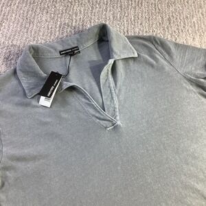 James Perse Pigment Dyed Cotton V Neck Polo Shirt Grey Green Size 1 NWT